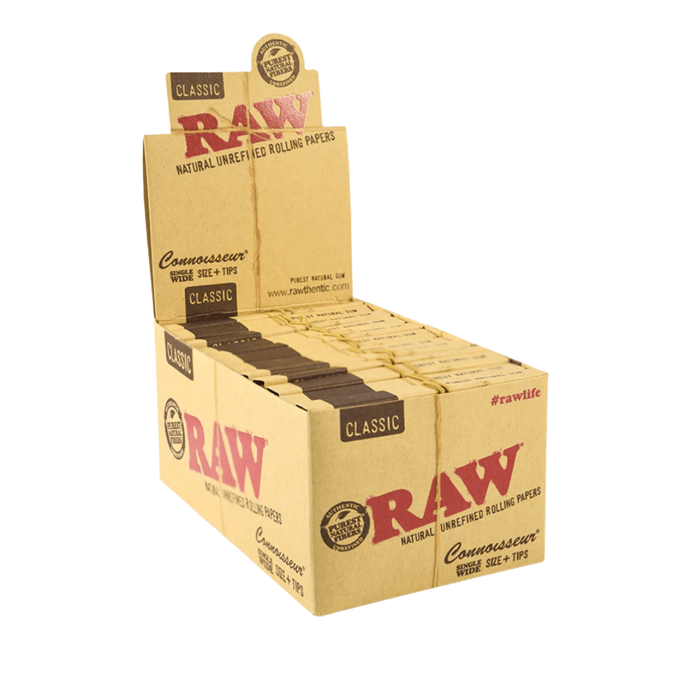 RAW Classic Connoisseur Single Wide Rolling Papers and Tips - Pop Smoke Supply