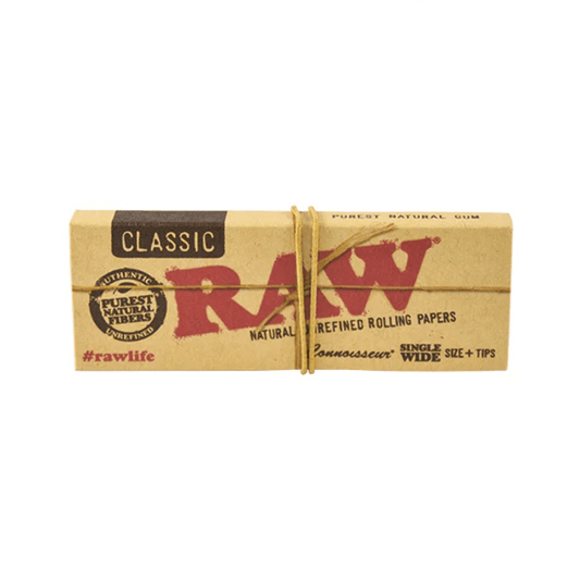 RAW Classic Connoisseur Single Wide Rolling Papers and Tips - Pop Smoke Supply